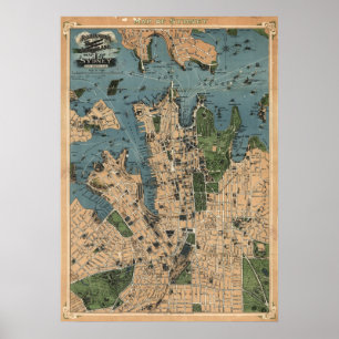 Affiche Carte de Robinson de Sydney, NSW (1922) Réimpressi