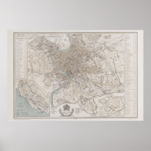 Affiche Carte de Rome Italie 1869 Reproduction