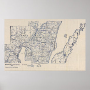 Affiche Carte de route de bicyclette du Wisconsin 2