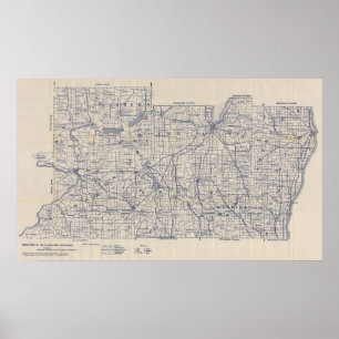 Affiche Carte de route de bicyclette du Wisconsin 3