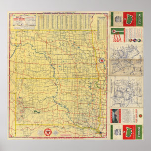 Affiche Carte de route N et S Dakota