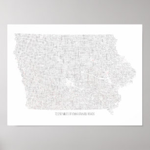 Affiche Carte de routes de gravier de l'Iowa