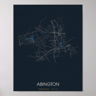 Affiche Carte de rue d'Abington Massachusetts (Nuit)