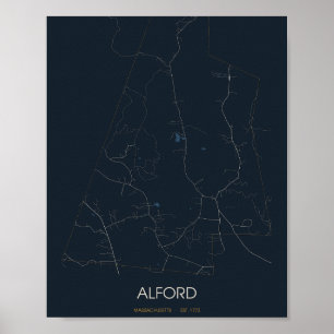 Affiche Carte de rue d'Alford Massachusetts (Nuit)