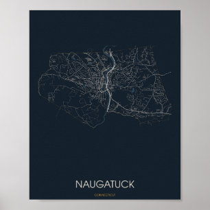 Affiche Carte de rue de Naugatuck Connecticut (Nuit) –