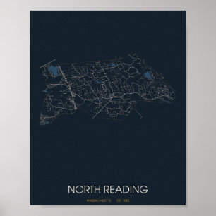 Affiche Carte de rue de North Reading Massachusetts (Nig