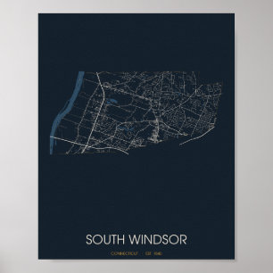 Affiche Carte de rue de South Windsor Connecticut (Nuit)