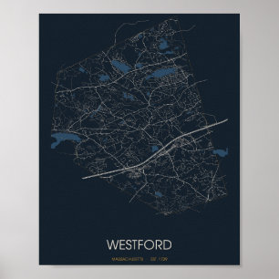 Affiche Carte de rue de Westford Massachusetts (Nuit)