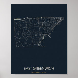 Affiche Carte de rue d'East Greenwich Rhode Island (Nig