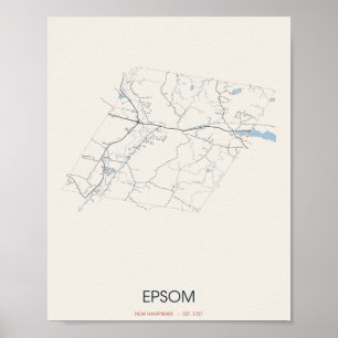 Affiche Carte de rue d'Epsom, New Hampshire – Fondée en 17