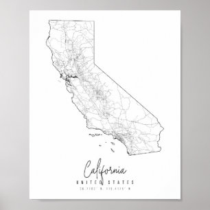 Affiche Carte de rue minimale de Californie