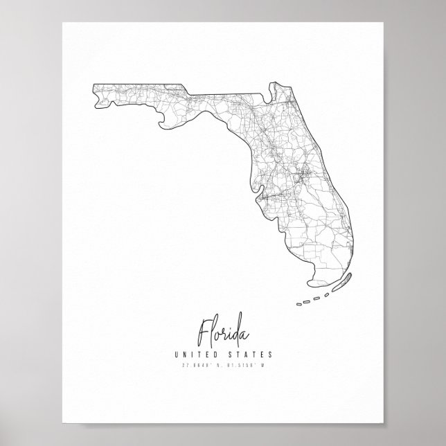 Affiche Carte de rue minimale de Floride (Devant)