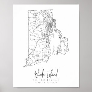 Affiche Carte de rue minimale de l'île Rhode