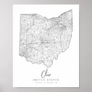 Affiche Carte de rue minimale de l'Ohio