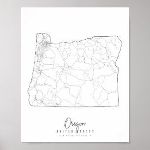 Affiche Carte de rue minimale de l'Oregon