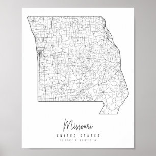 Affiche Carte de rue minimale du Missouri