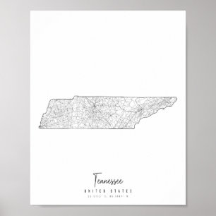 Affiche Carte de rue minimale du Tennessee