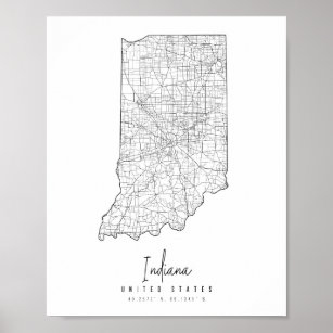 Affiche Carte de rue minimale Indiana