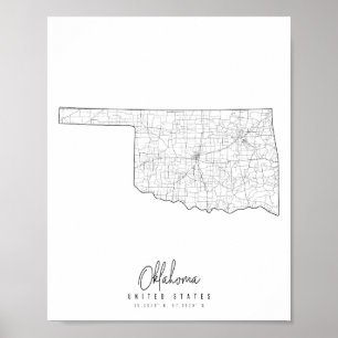 Affiche Carte de rue minimale Oklahoma