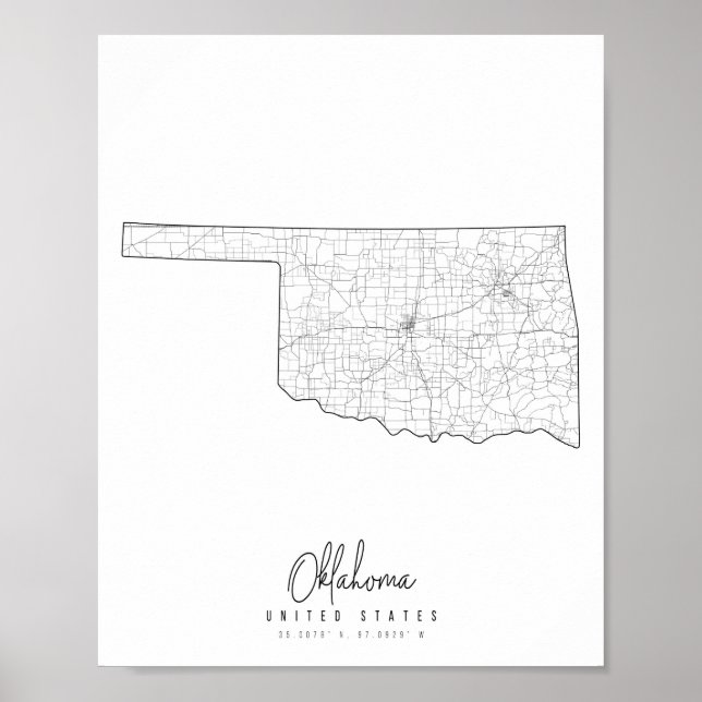 Affiche Carte de rue minimale Oklahoma (Devant)