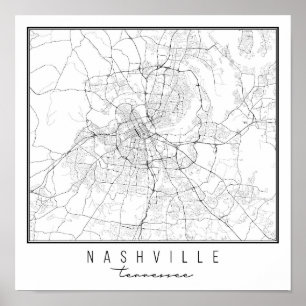 Affiche Carte de rue Nashville Tennessee