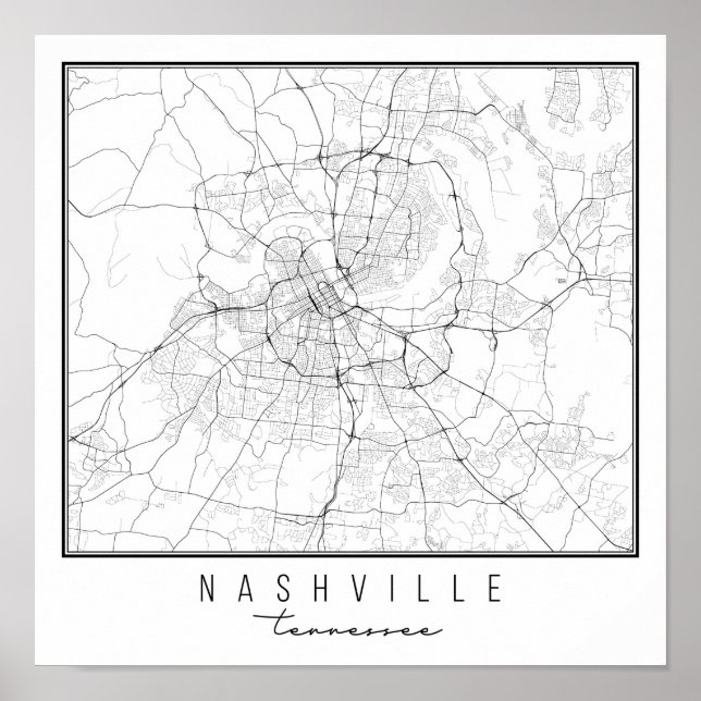 Affiche Carte de rue Nashville Tennessee (Devant)