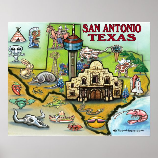Affiche Carte de San Antonio TEXAS (Devant)