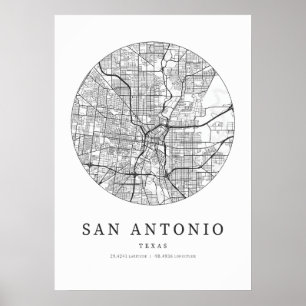 Affiche Carte de San Antonio Texas City