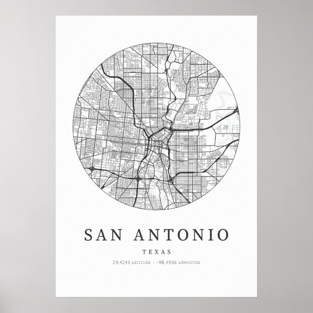 Affiche Carte de San Antonio Texas City (Devant)