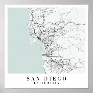 Affiche Carte de San Diego California Blue Water Street