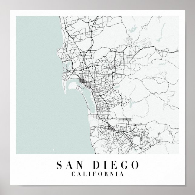 Affiche Carte de San Diego California Blue Water Street (Devant)