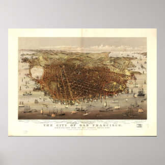 Affiche Carte de San Francisco, Birds-Eye View, 1878