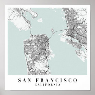 Affiche Carte de San Francisco California Blue Water Stree