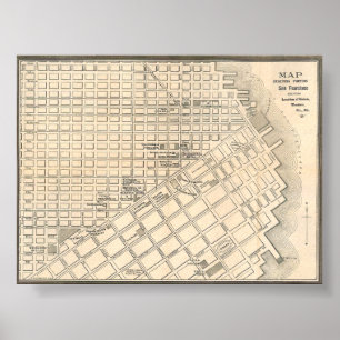 Affiche Carte de San Francisco dorée détaillée vintage 188