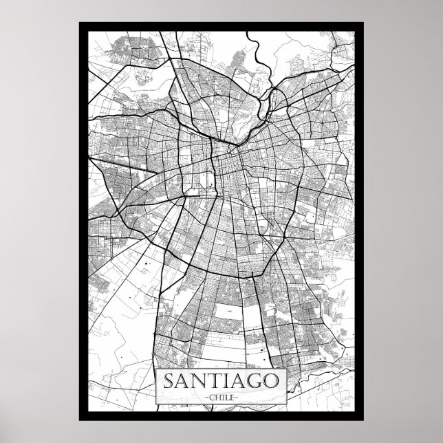 Affiche Carte de Santiago Chili (Devant)