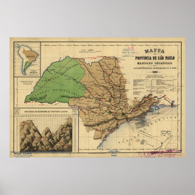 Affiche Carte de São Paulo, Brésil (1886) (Devant)