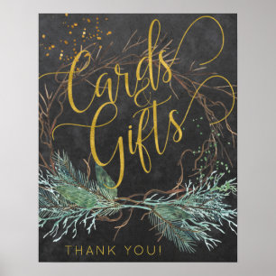 Affiche Carte de script or de la nature hivernale et signe