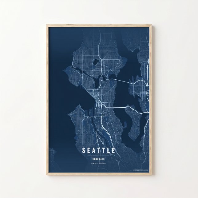 Affiche Carte de Seattle en bleu, impression, Washington,  (Créateur téléchargé)
