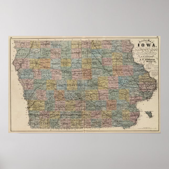 Affiche Carte de section de l'Iowa (Devant)