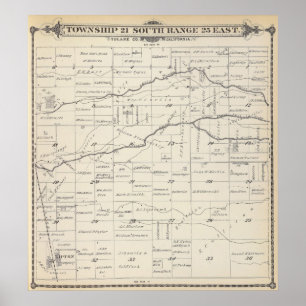 Affiche Carte de section de T21S R25E Tulare County