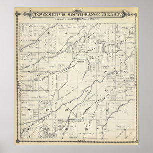 Affiche Carte de section du comté de T19S R25E Tulare