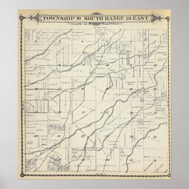 Affiche Carte de section du comté de T19S R25E Tulare (Devant)