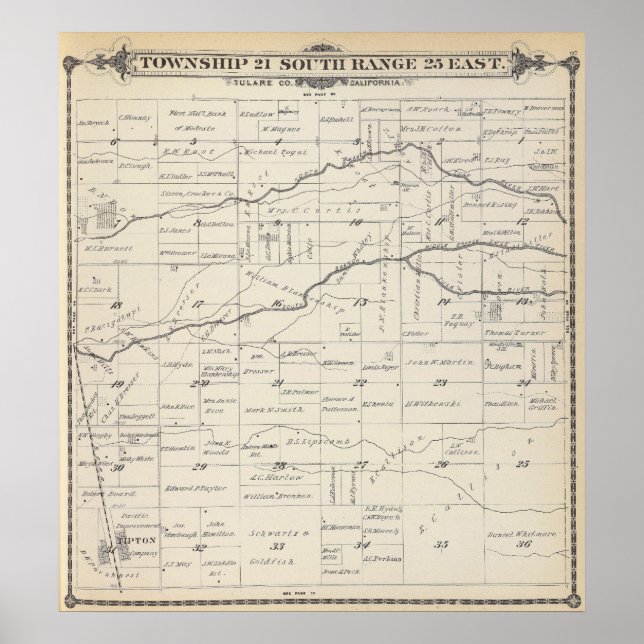 Affiche Carte de section du comté de T21S R25E Tulare (Devant)