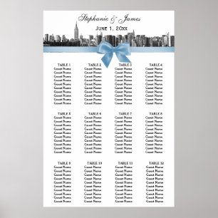 Affiche Carte de siège à grand angle NYC Etch BW Lt Blue B