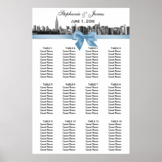 Affiche Carte de siège à grand angle NYC Etch BW Lt Blue B