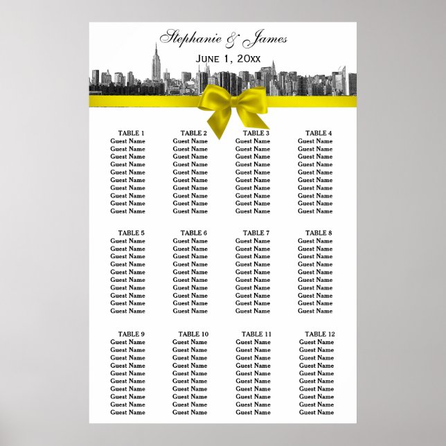 Affiche Carte de siège à mâchoire jaune NYC large Skyline  (Devant)