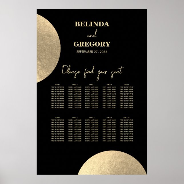 Affiche Carte de siège Abstrait Black & Gold moderne pour  (Devant)