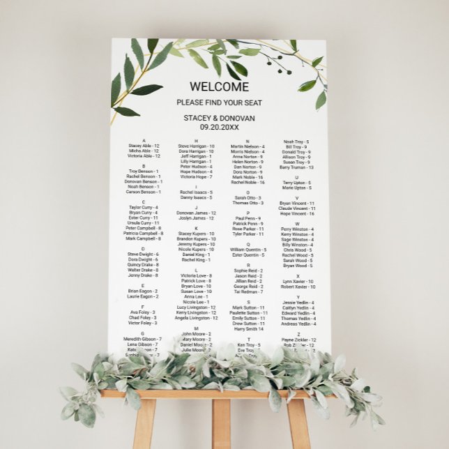 Affiche Carte de siège alphabétique des Feuilles verts tro (Créateur téléchargé)