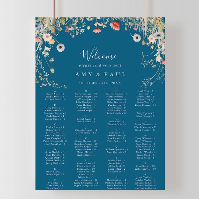 Affiche Carte de siège alphabétique Fleur sauvage Bliss (Créateur téléchargé)