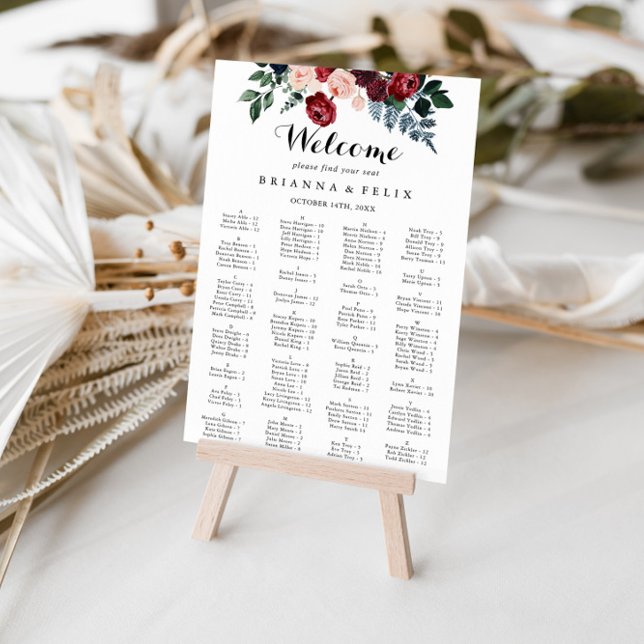 Affiche Carte de siège alphabétique floral de la marine de (Créateur téléchargé)